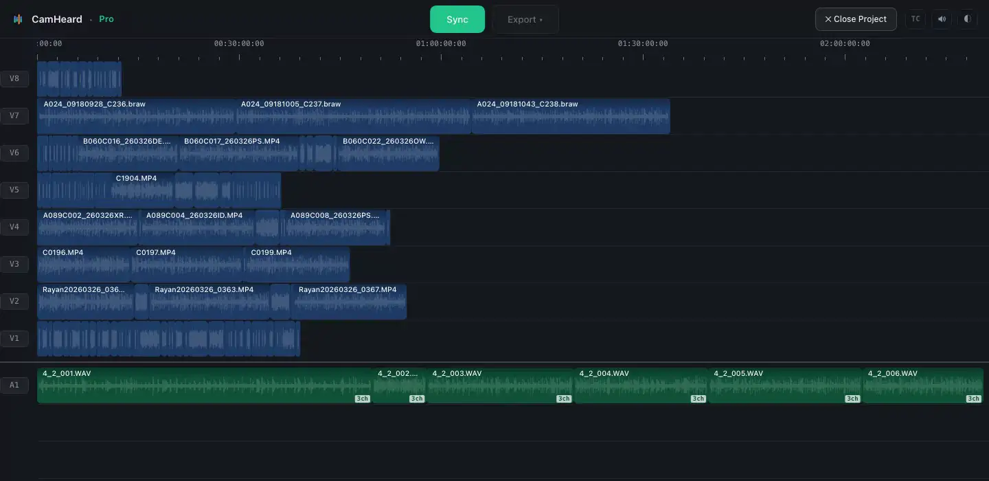 Animation: after Sync is pressed the clips move to their places on the timeline