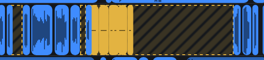 The timeline with the switch on: gold clips stand in the middle of the shoot
