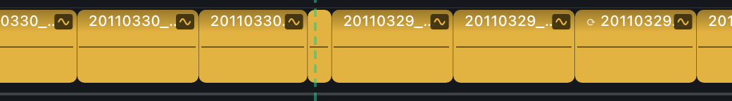 Gold clips with the diamond mark at the end of the timeline