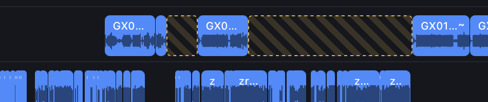 A striped band on a camera track marking a gap in the file numbering