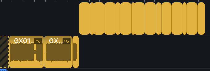 Gold clips with a wave mark: material that had nothing to sync against