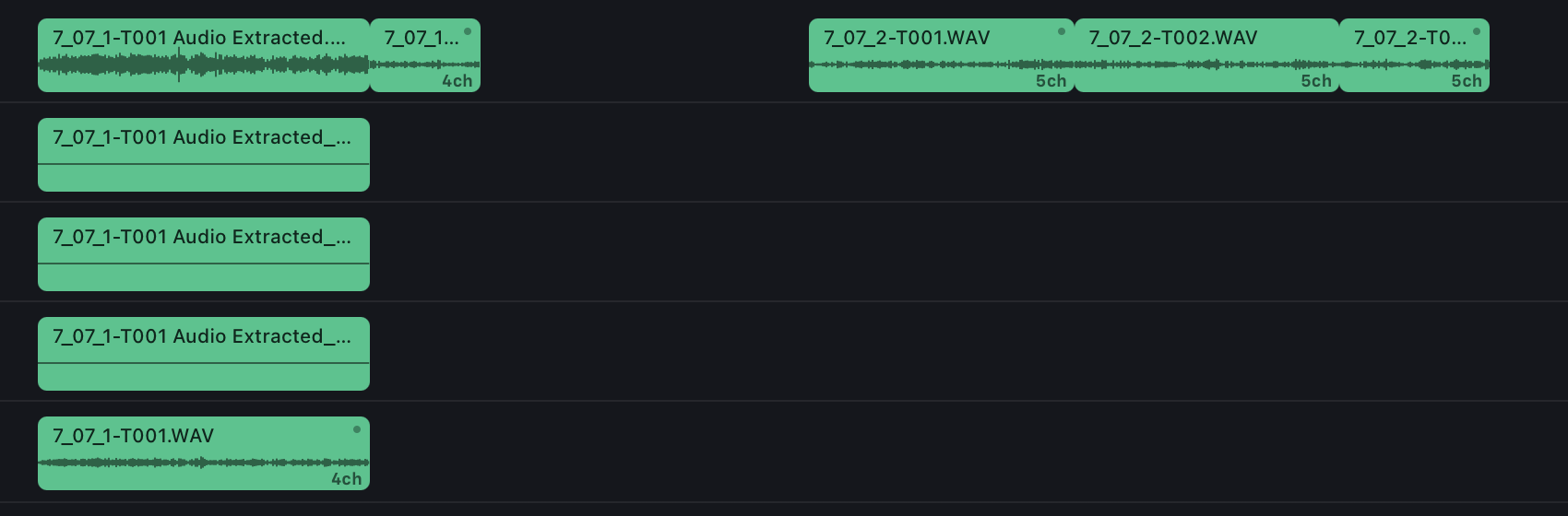 Recorder takes on separate tracks, tagged with their channel counts